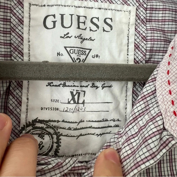 Guess LA Mens Button Down Gingham Shirt‎ XL Plaid Check Cotton Work Business - Picture 13 of 17